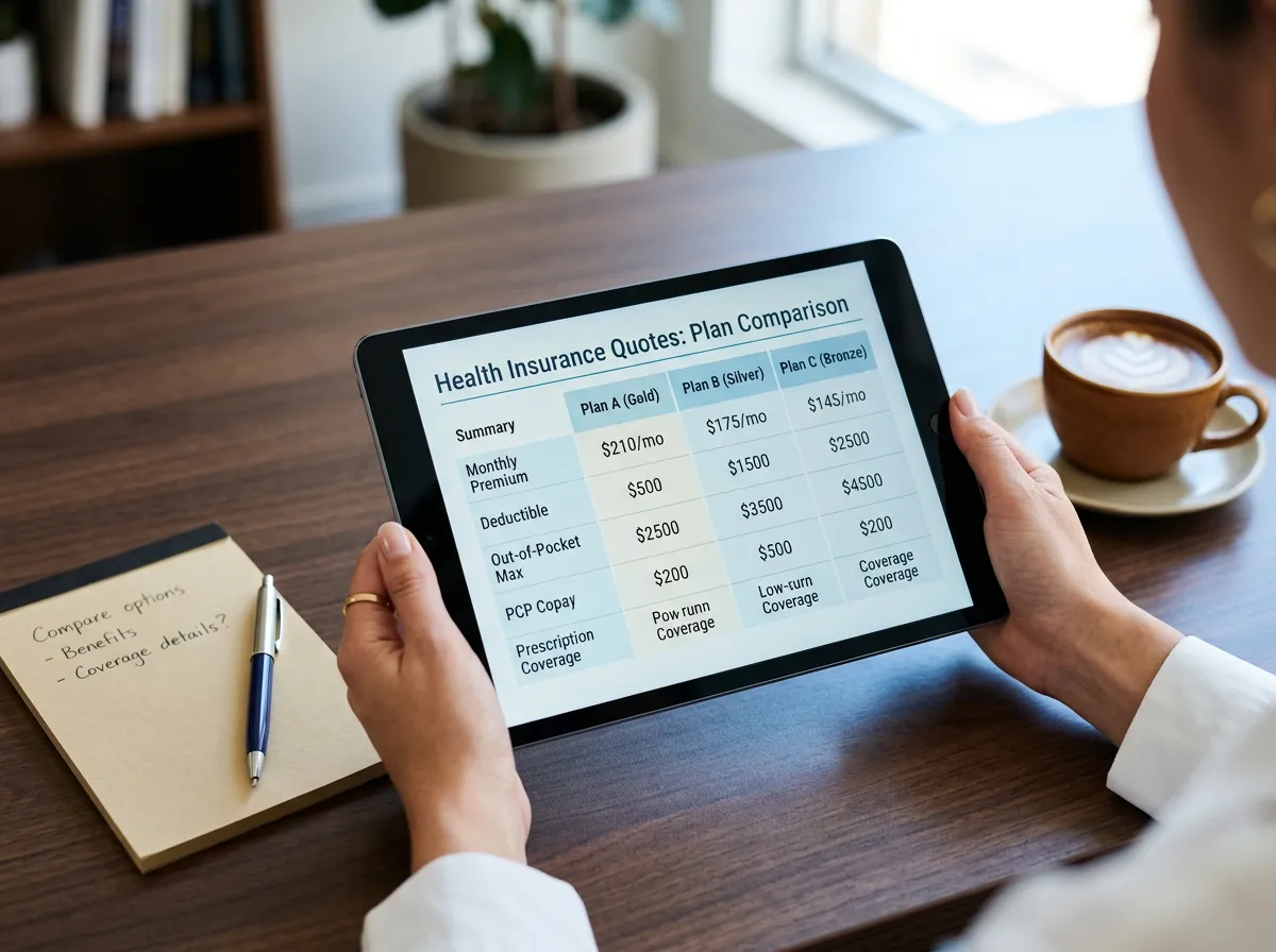 Clear comparative health insurance quote summary on a tablet display