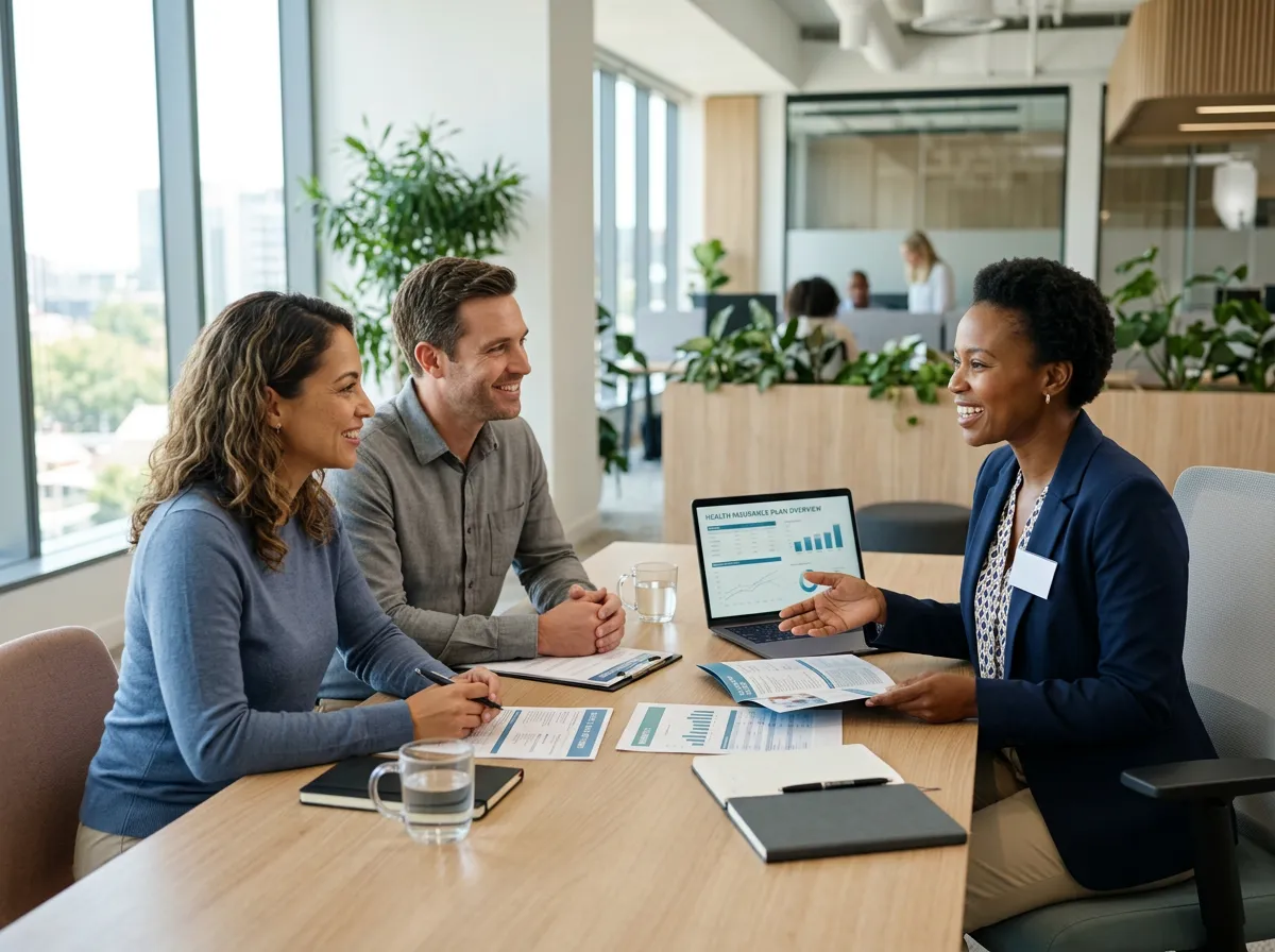 Professional health insurance consultation between an advisor and clients