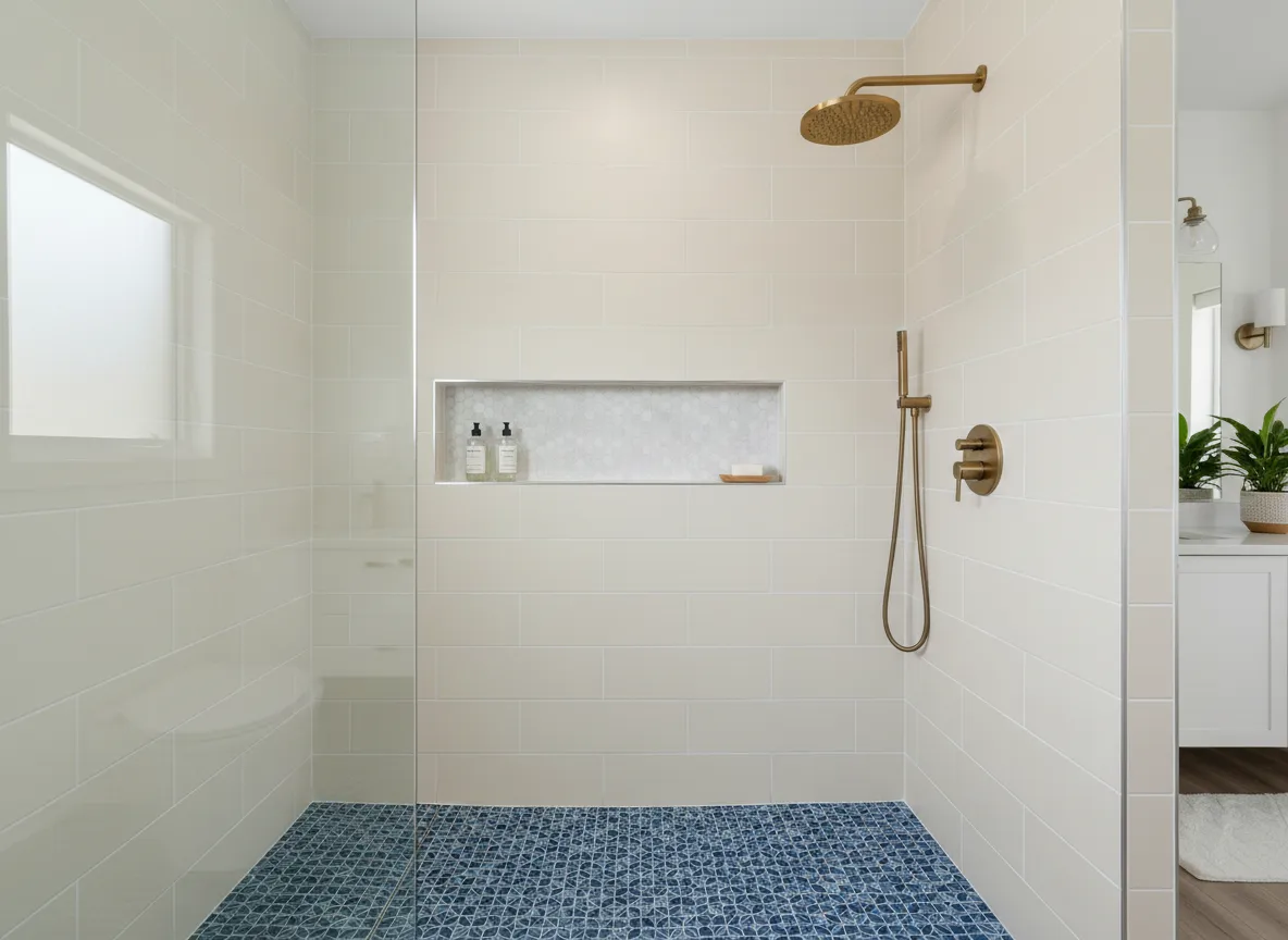 Modern bathroom tile installation by Coronado Tile