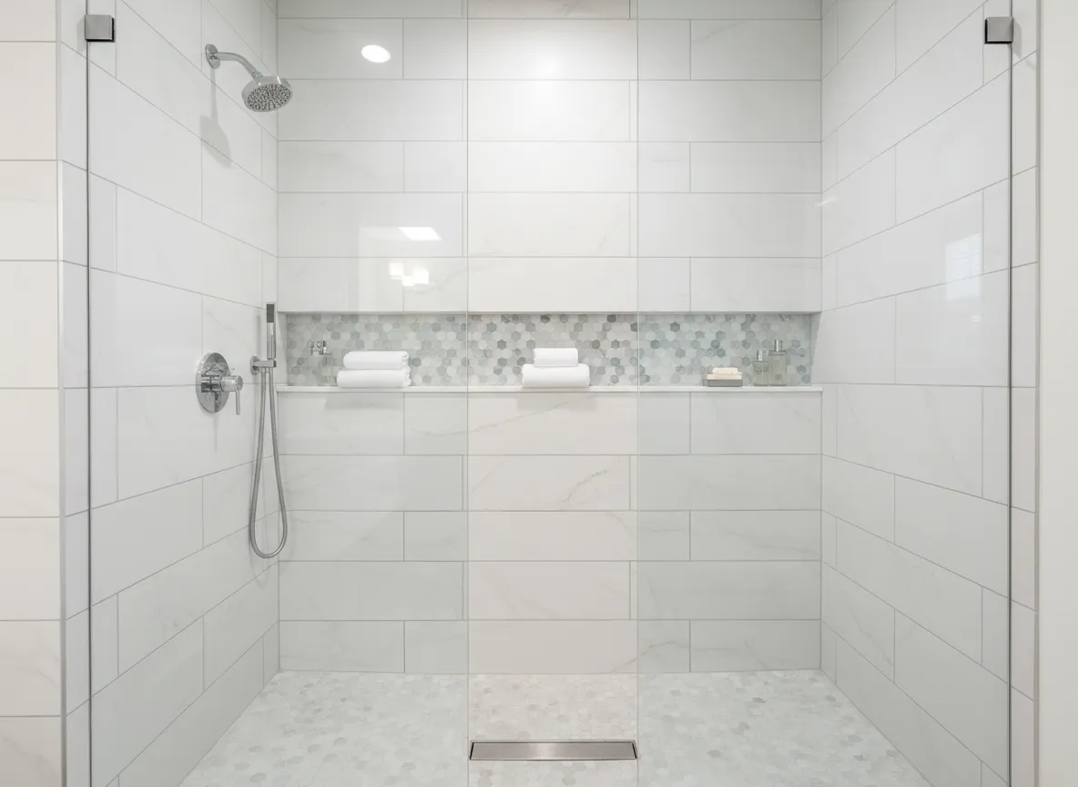 Shower renovation with clean tile lines by Coronado Tile