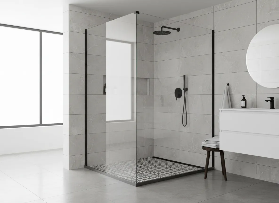 Bathroom renovation with modern tile by Coronado Tile