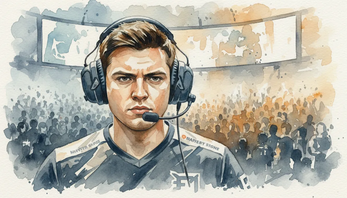 Professional Counter-Strike 2 player competing on stage in front of a live audience