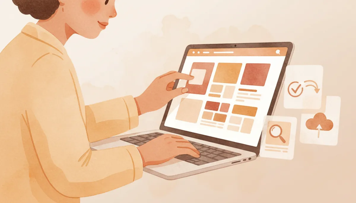 Person editing website headings with an SEO checklist visible