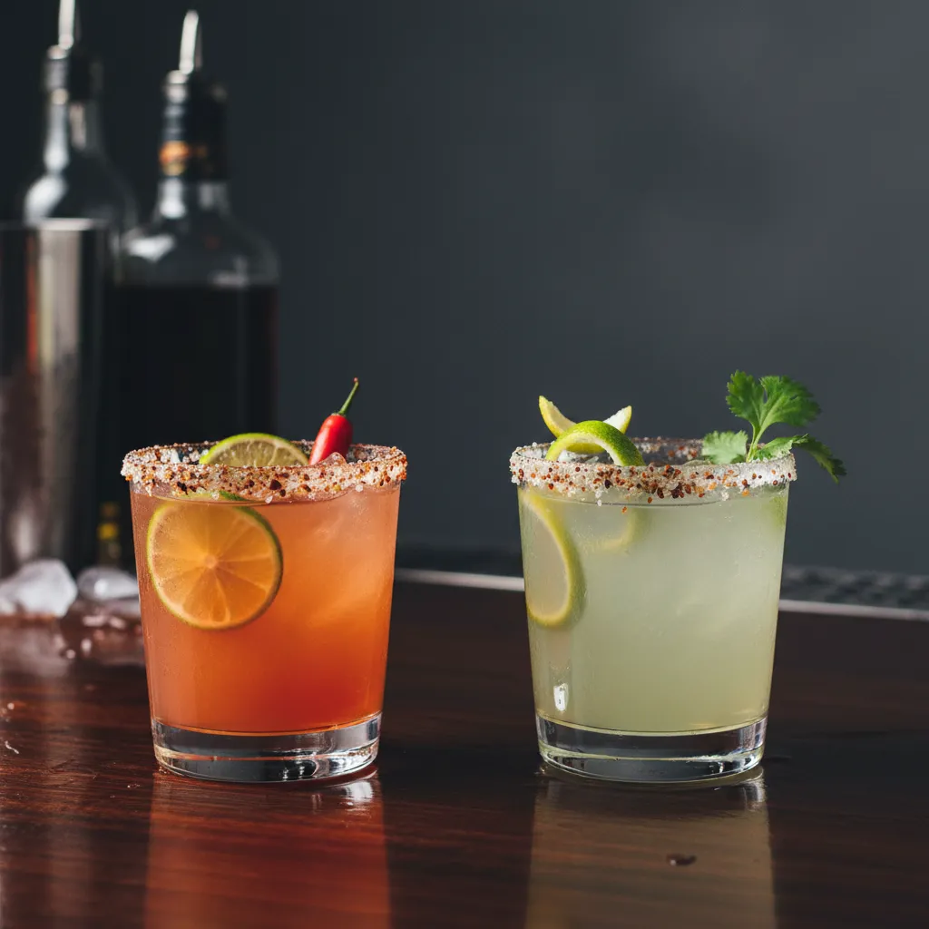Colorful signature cocktails on a modern hacienda bar