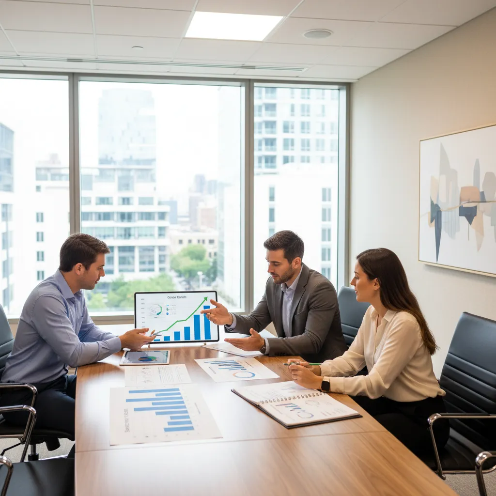 Bayside Business Advisors funding strategy meeting - Miami capital advisor reviewing business financials with small business owner