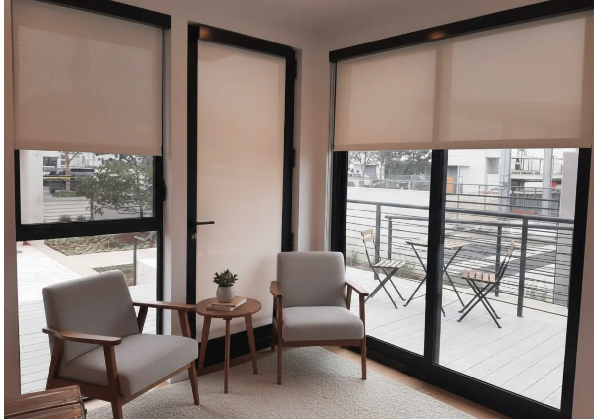 Interior designer adjusting custom drapery that balances functionality and beauty in a modern living room