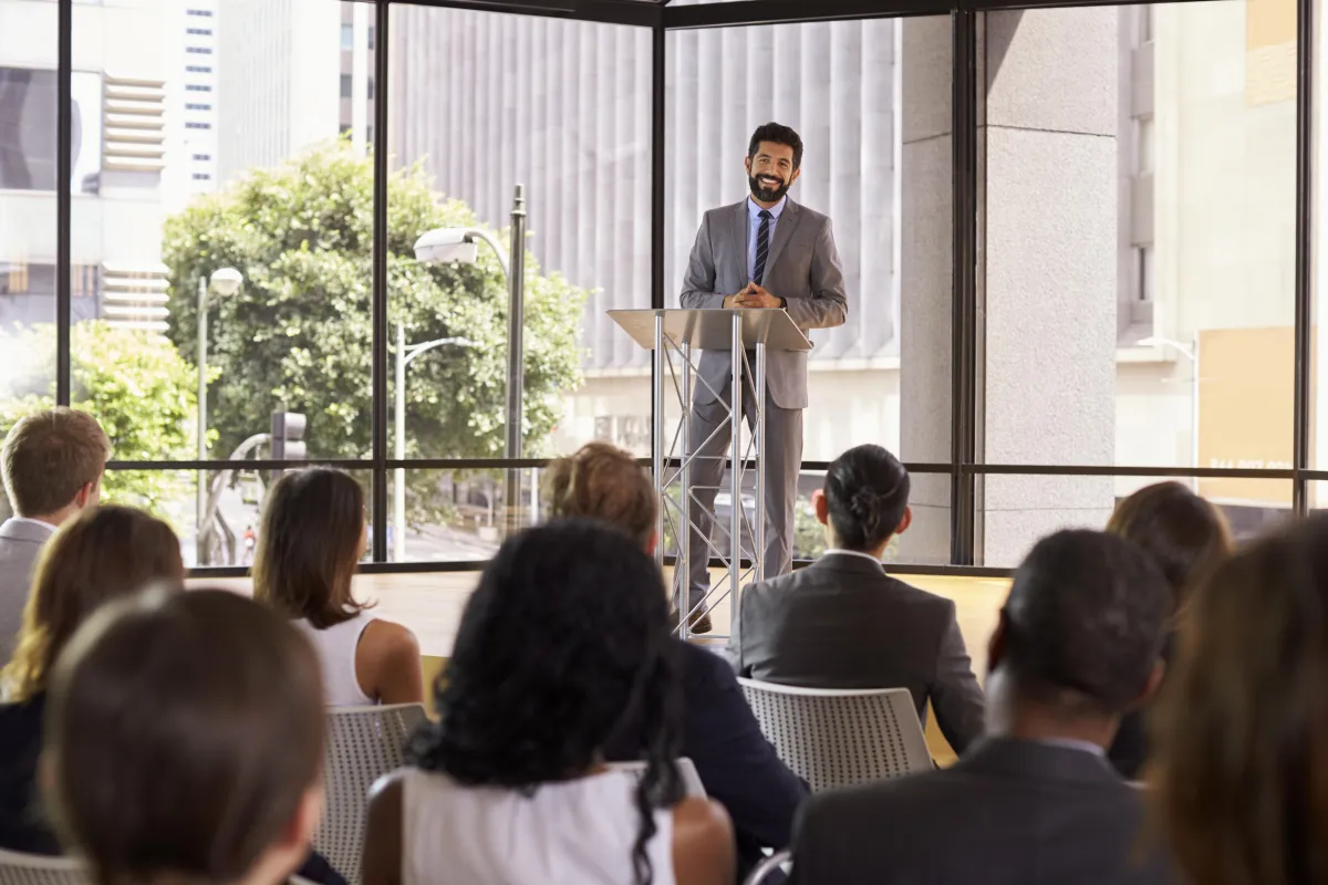 a man presenting business