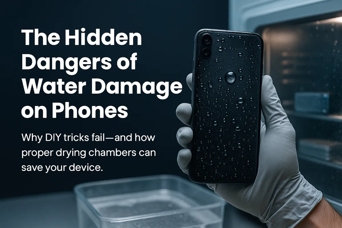 A technician repairing a water-damaged smartphone in One Stop Power Shop in Northfield and Mount Laurel