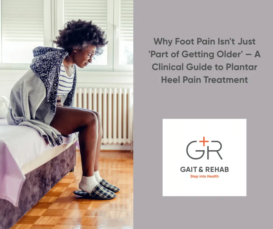 An older black lady getting out of bed cautiously due to her heel pain