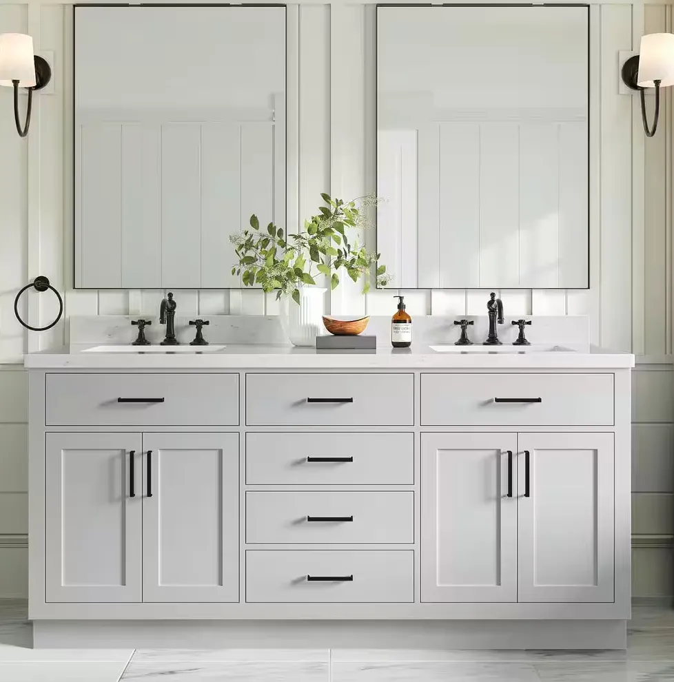 Install Vanity with two sinks 72"