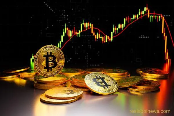 crypto coins with stock market graph background