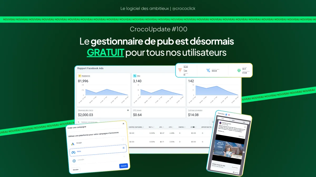 [PUB] CrocoClick offre désormais GRATUITEMENT le Gestionnaire de Publicités pour tous les forfaits