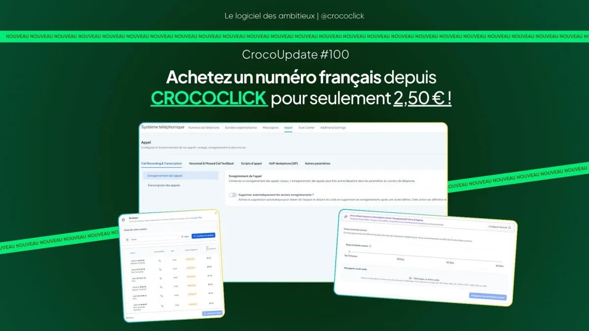 🇫🇷 [TÉLÉPHONIE] Achetez un numéro français pour passer des appels depuis CrocoClick — pour seulement 2,50 € ! 😍