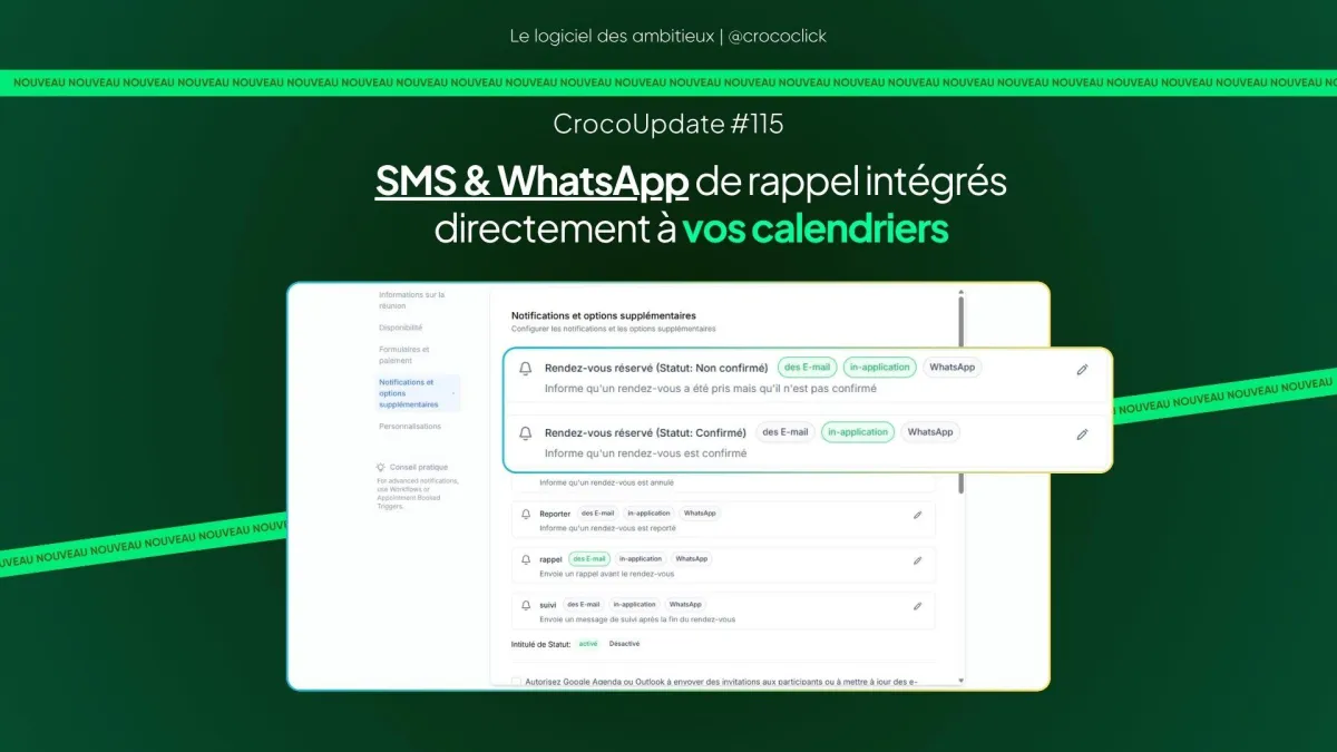[CALENDRIER] SMS & WhatsApp de rappel intégrés directement à vos calendriers