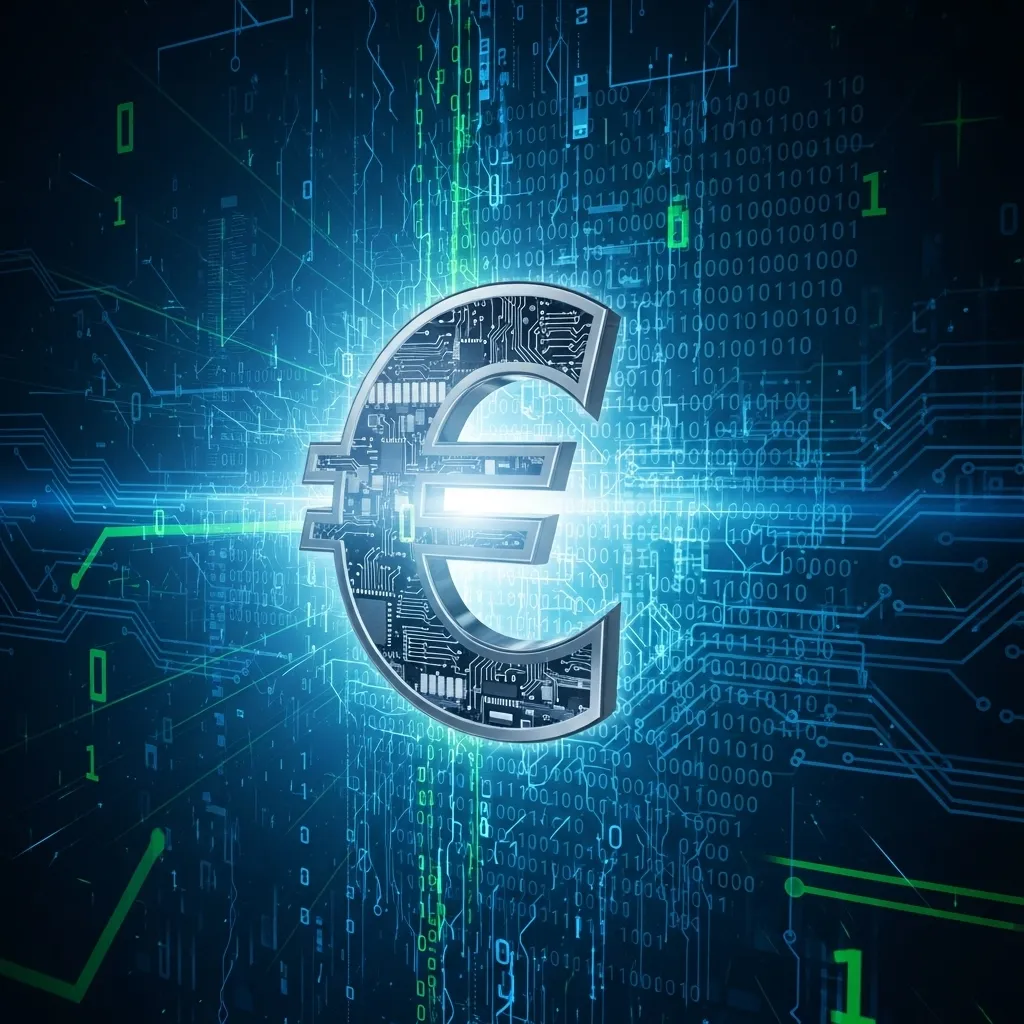 Digitaler Euro Symbol mit Schaltkreismuster