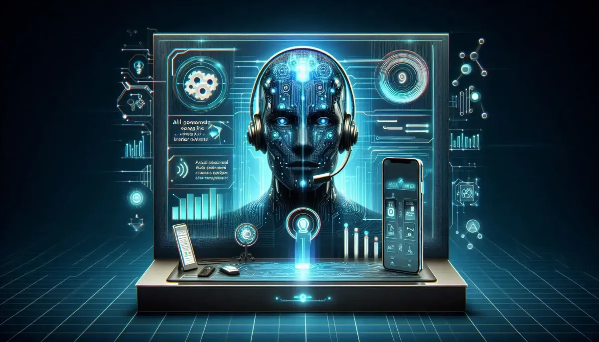 Futuristic automated phone call software banner with AI and tech elements.