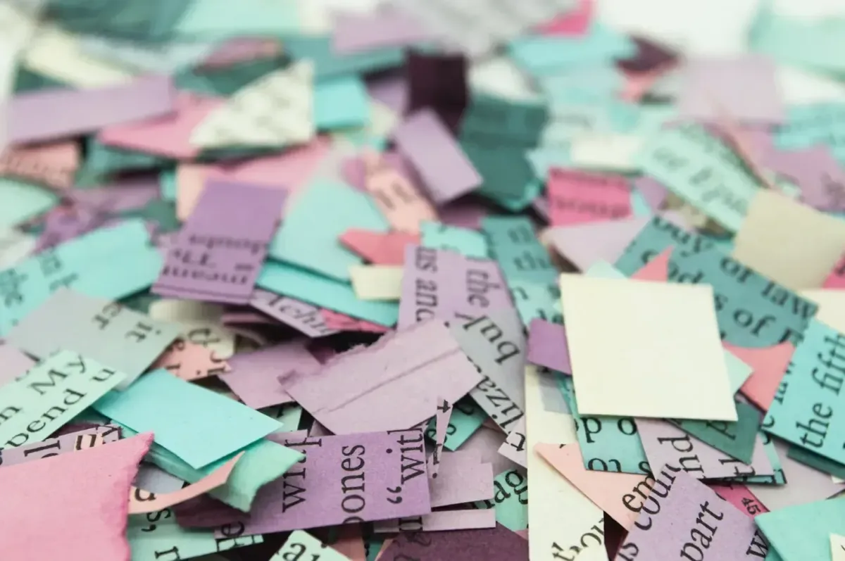 shredding colored paper
