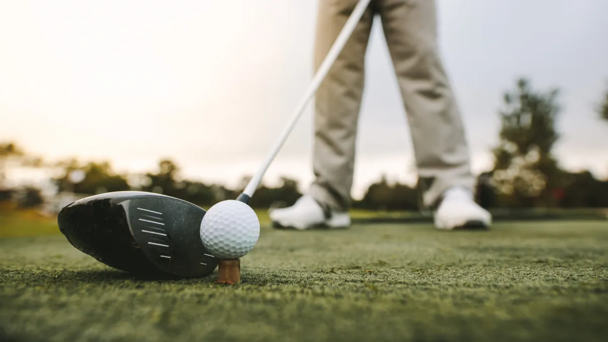 a golf ball and a golf club on the grass