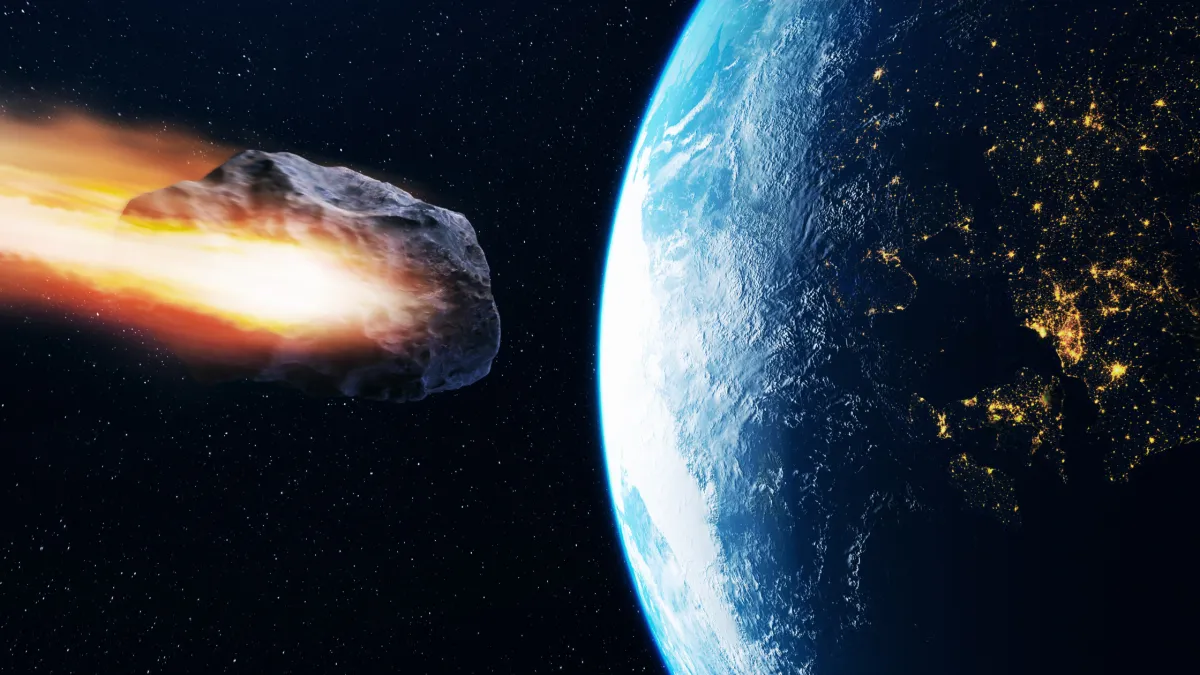 A flaming asteroid hurtles towards Earth