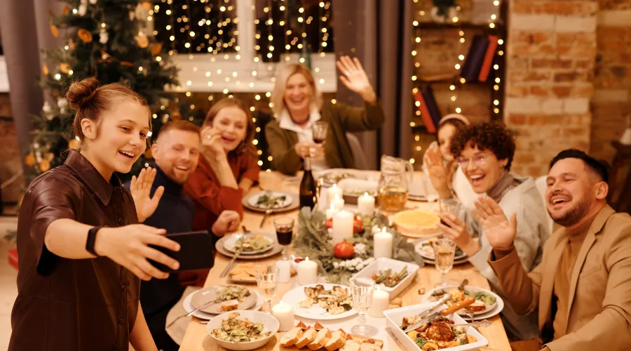 Multigenerational family having dinner together