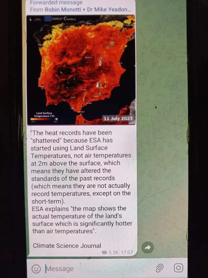 Screenshot of climate change data