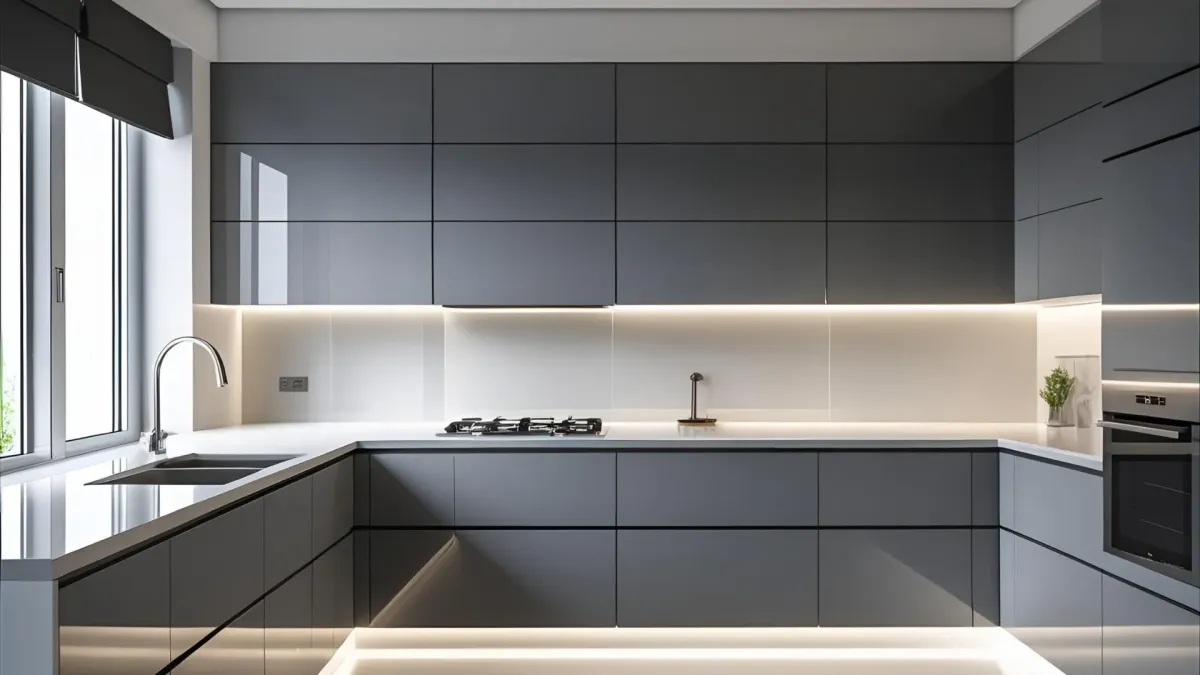 Contemporary Kitchen, Grey and White Tones, Sleek Undercabinet Lighting