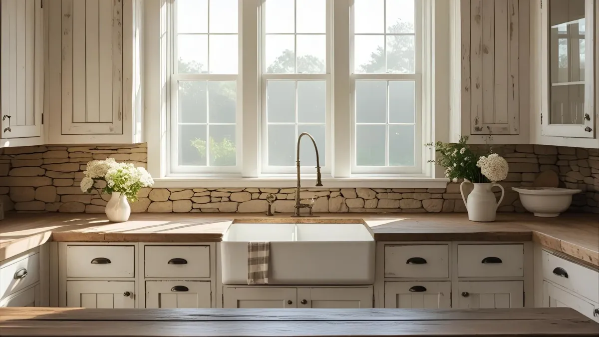 Farmhouse Kitchen With Oversized Window Above Sink