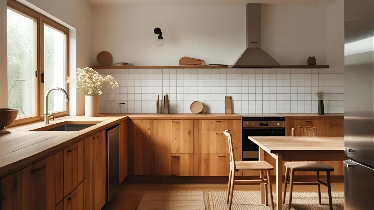 Rustic Modern Kitchen With Soft Wood Textures, Minimal Decor