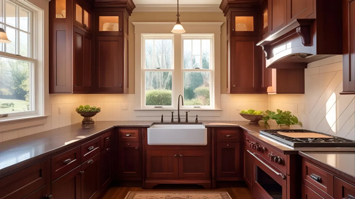 Traditional Kitchen With Cherry Wood Finishes