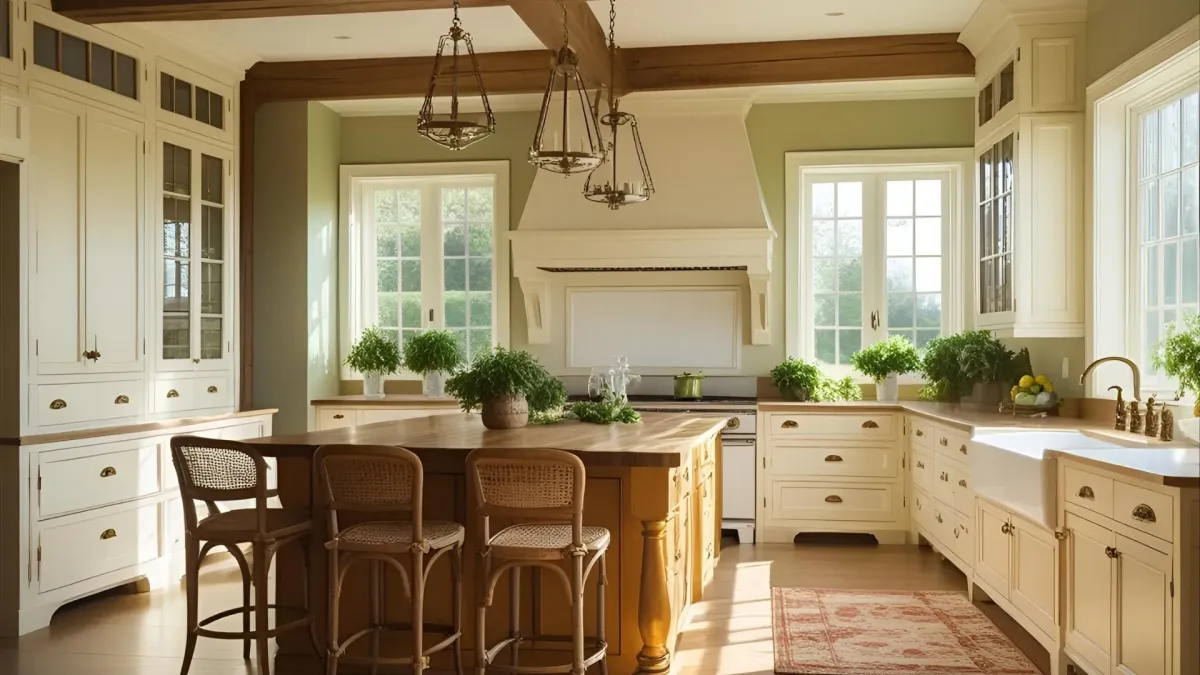 Large Traditional Kitchen With Elegant Bar Stools