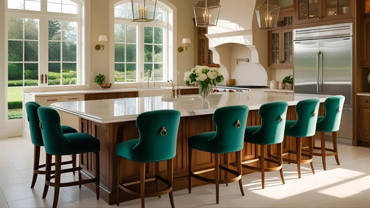 Large Formal Kitchen With Elegant Bar Stools