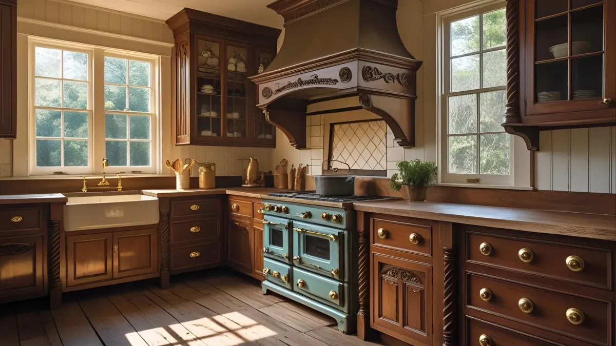 Traditional Southern Style Kitchen With Historic-style Cabinetry With Brass Knobs