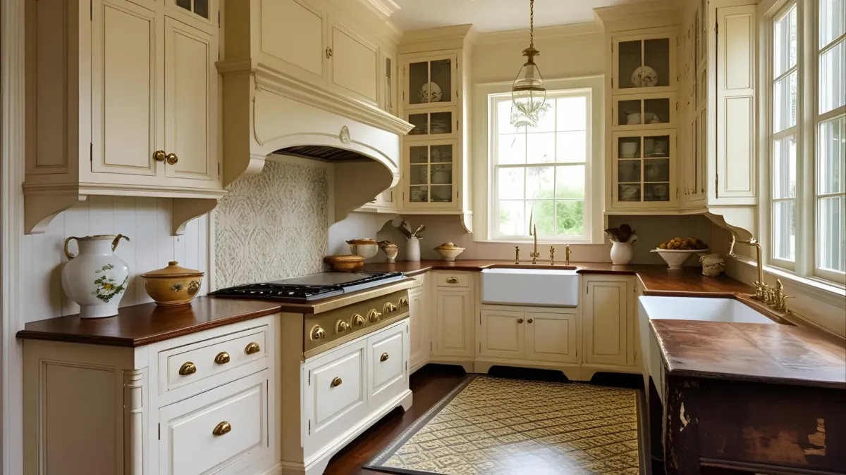 Traditional Southern Style Kitchen With Historic-style Cabinetry With Brass Knobs