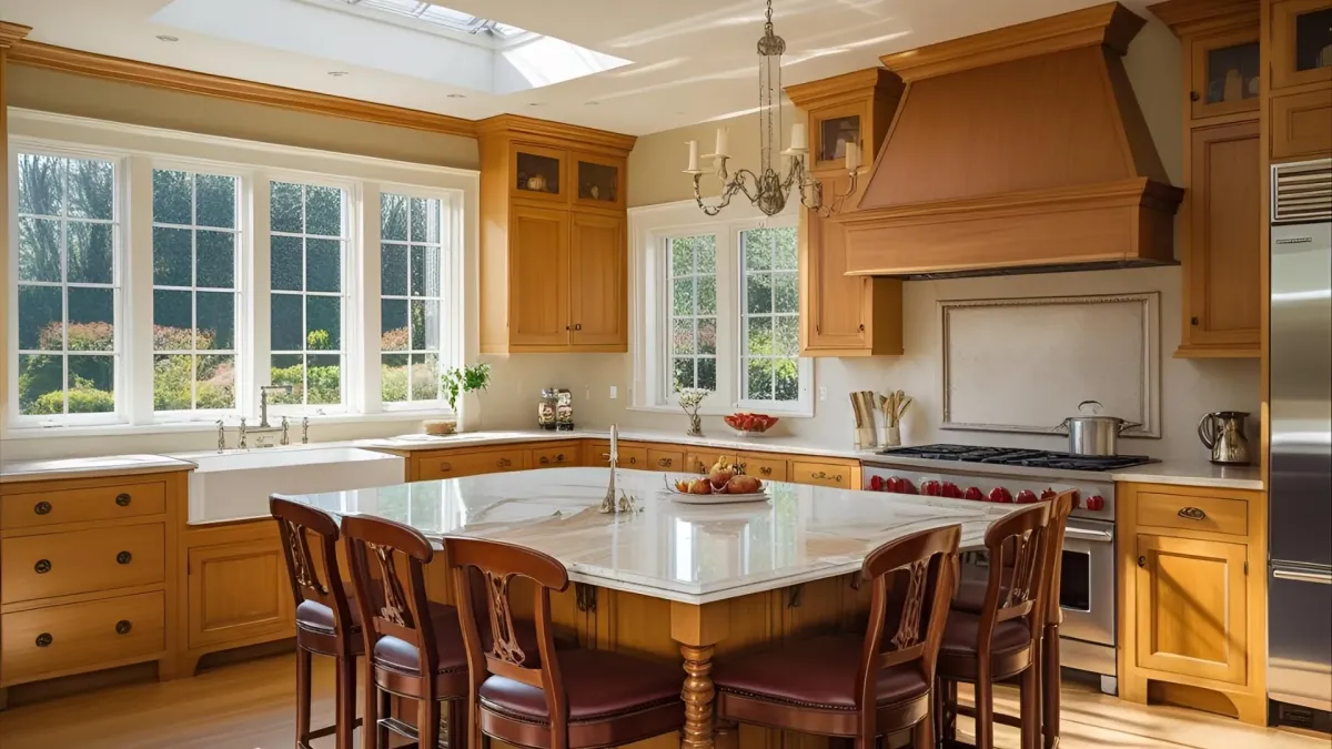 Large Traditional Kitchen With Elegant Bar Stools