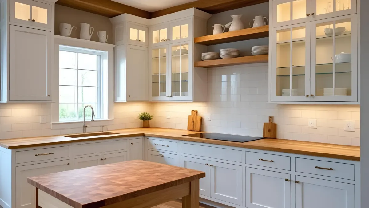 Light Wood Accents With White Base Cabinets
