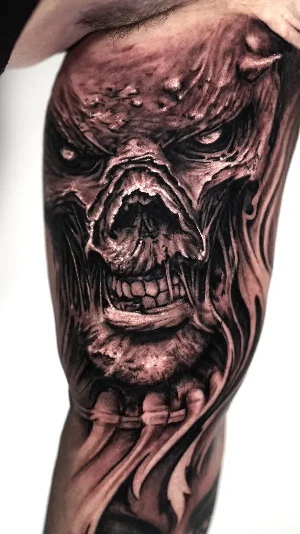 Textured Skull black and grey surrealism tattoo