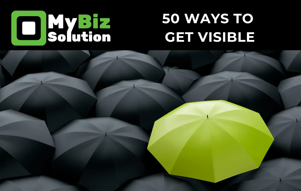 green umbrella with lots of black umbrellas stands out get visible with mybiz solution