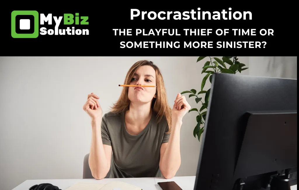 Woman balancing pencil on her lip procrastinating