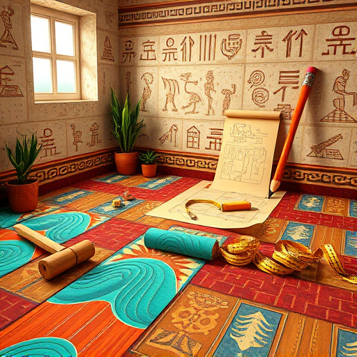 Futuristic blog cover image featuring a sleek, modern home gym interior that showcases various flooring options. The scene highlights polished wood, rubber tiles, and foam mats with vivid patterns that suggest energy and movement. Abstract shapes and swirling lines enhance the active lifestyle theme. Quirky details include floating dumbbells and neon resistance bands playfully interacting with the flooring, creating a dynamic atmosphere. The spacious workout area in the background displays cutting-edge exercise equipment in bright colors like electric blue, lime green, and vibrant orange. Sunlight streams through large windows, reflecting off the flooring, contributing to the uplifting, future-ready environment. The art style is futurist, characterized by clean lines and bold contrasts, appealing to fitness enthusiasts seeking innovative and stylish gym spaces.