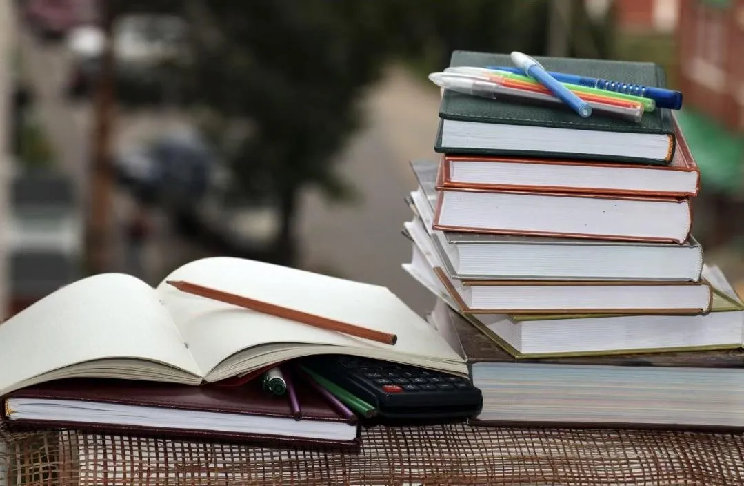 stack of school textbooks