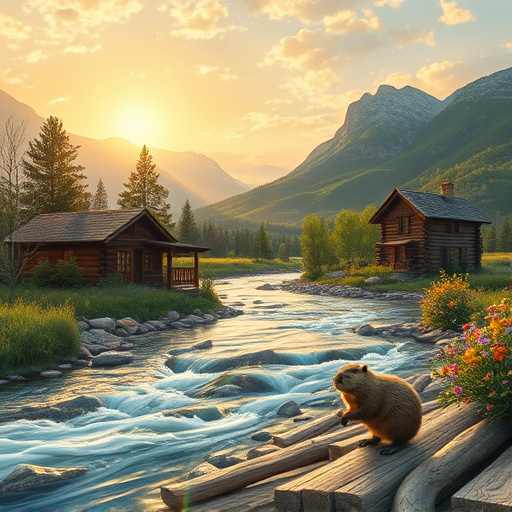 A vibrant Neo-Expressionist scene illustrating water damage restoration service in Breckenridge, Colorado. The image features a cascading waterfall symbolizing water damage, contrasted with animatedly spilling brightly colored restoration tools like paintbrushes, buckets, and a mop from a vintage toolbox. Surrounding elements include an abstract representation of a quaint mountain cabin partially covered in vibrant green moss, conveying both a sense of home and the impact of water damage. The mood blends calmness and hope, highlighted by energetic blues and greens that suggest renewal. Wispy clouds and playful, oversized raindrops add quirky character, while the colorful peaks of the Rocky Mountains form a majestic backdrop that emphasizes rejuvenation. The color palette of cool blues, deep greens, and warm earth tones embodies life and optimism, making this image an engaging representation of water damage restoration services.