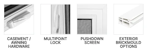 Various features of Vinyl Windows by VinylBilt, available from Fasada, showing how they are energy efficient.