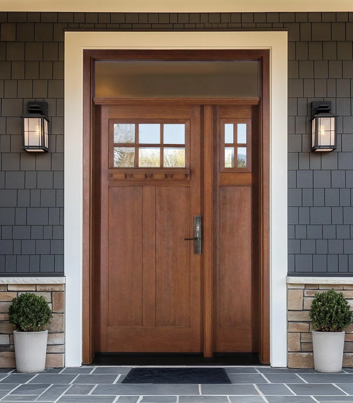 Cashew coloured Mastergrain exterior single woodgrain door offered by Fasada Windows and Doors Oakville.