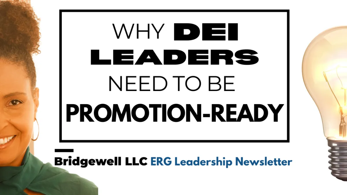 A DEI leader confidently presenting ideas to a diverse audience, highlighting the importance of being 'promotion-ready'.