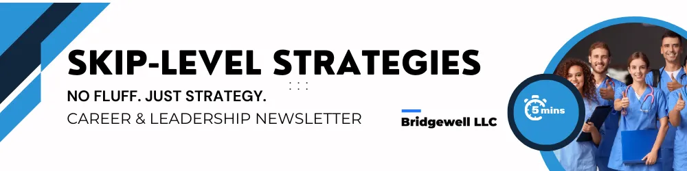 "Banner for Bridgewell LLC Healthcare Leadership Series titled 'Eliminate Leadership Blindspots.' Features a standout red figure among blue networked figures, symbolizing leadership. Text includes 'Communicate more confidently' and 'Get your team working together,' with a heartbeat line graphic."