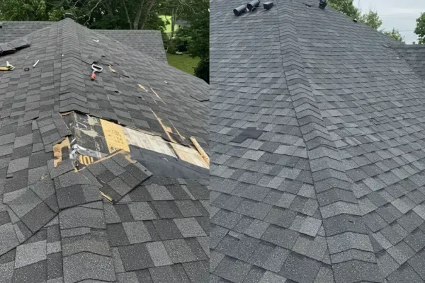 Side by side comparison of a home roof repair vs a full roof replacement