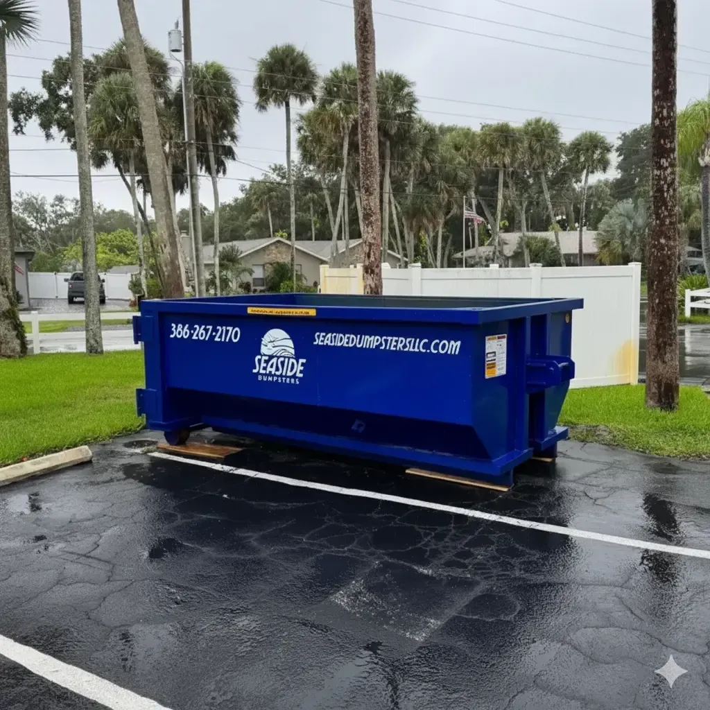 Seaside dumpster in palm coast driveway