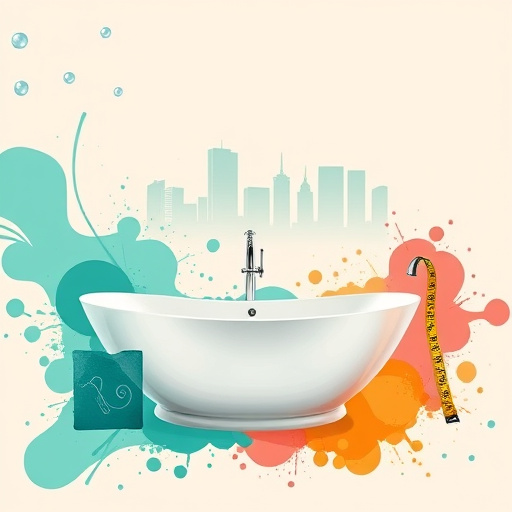 Alt Text: A visually striking blog cover for "Professional Bathroom Contractors Richmond, Kentucky," featuring an abstract representation of a remodeled bathroom with a gleaming freestanding tub and modern sink. The composition includes dynamic, colorful splashes in the Tachisme style, mimicking water splashes with soft aqua, lush teal, and rich earthy tones. Subtle elements like blueprints, a whimsical plunger, a quirky tile sample, and a tape measure are integrated into the design, complementing the color scheme. The background transitions from warm beige to serene mint, evoking tranquility, while an abstract rendition of Richmond's skyline appears in bold geometric shapes. Floating bath bubbles add a light-hearted touch, enhancing the overall inviting and uplifting mood, appealing to homeowners interested in bathroom renovations.