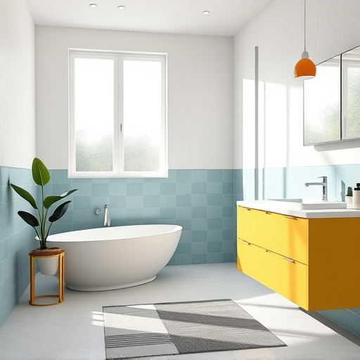 A blog cover image showcasing a sophisticated bathroom renovation in a stylish residence in Lawrenceburg, Kentucky. The scene features a modern bathroom with polished marble countertops, a sleek freestanding tub, and elegant fixtures, illustrating professionalism in bathroom contracting. Subtle architectural details, such as exposed wooden beams and rustic accents, highlight a blend of contemporary and traditional Kentucky home aesthetics. The ambiance is calm and inviting, enhanced by soft natural light filtering through frosted glass windows, creating gentle shadows. Unique touches include a small rubber ducky perched on the edge of the bathtub and whimsical potted plants adding vibrancy. Delicate artwork of bathroom tools, including an illustration of a measuring tape and level on the countertop, contributes personality without overwhelming the design. The color palette features soft pastels and muted earth tones—creamy whites, light grays, and hints of sage green—enhancing the tranquil, professional atmosphere and captivating homeowners seeking renovation inspiration.