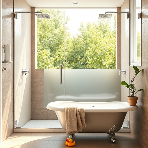 Alt Text: An impressionistic blog cover image representing the theme "What to Ask a Contractor When Remodeling a Bathroom." The image features a serene bathroom with an elegant clawfoot tub at the center, surrounded by pastel-hued tiles that reflect soft light from a window. The walls are adorned with swirling patterns in light blues and soft greens, reminiscent of rippling water. In one corner, a shower area displays delicate rain patterns cascading down glass. Quirky details include a whimsical rubber duck on the tub's edge, a tiny potted plant with vibrant leaves, and a roll of measuring tape draped over a shelf of colorful towels. The background reveals an enchanting garden view through the window, illustrated with impressionistic strokes of lush foliage and bright blooms, while soft sunlight filters through, casting playful shadows on the floor. The overall palette includes gentle pastels and soft earth tones, creating a calm and inviting atmosphere that encourages readers to envision their bathroom remodel.